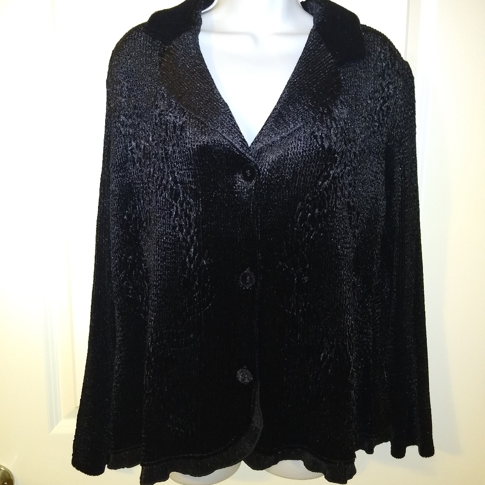 NEW CHICOS $99 Crushed Black Keiler Blazer Jacket Ruffle Edges PLUS Lady's 3